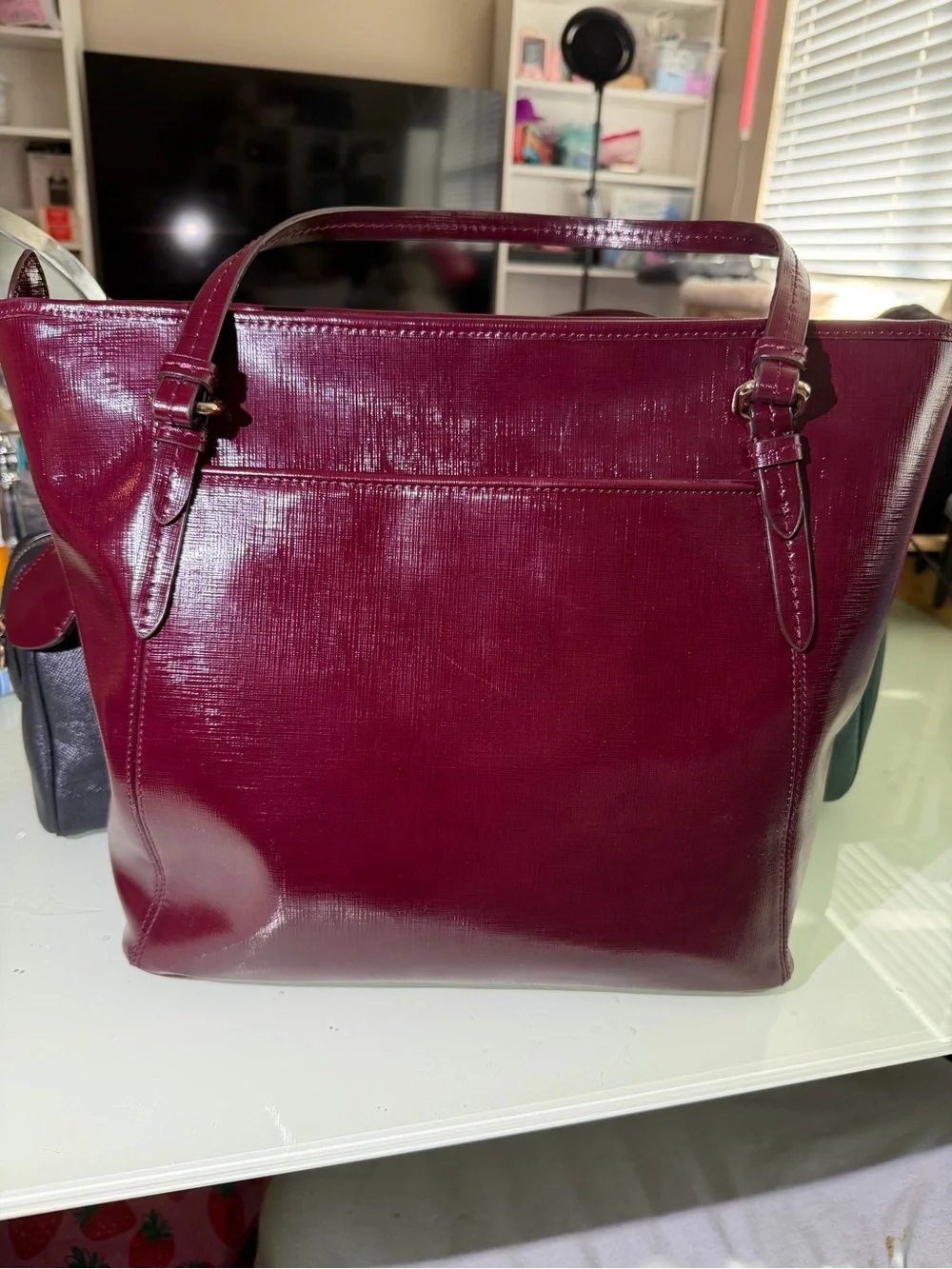 Coach Peyton Burgundy Patent Leather Tote Bag - Picture 4 of 8